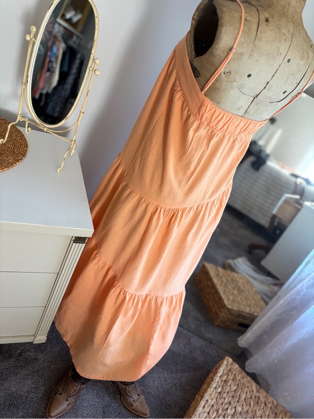 Asymmetrical Tiered Linen Blend Maxi Dress- Not Brown - Picture 9 of 16
